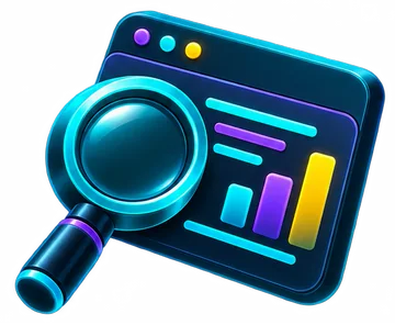 Illustration of a magnifying glass over a website analytics panel